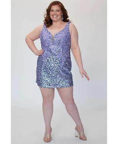 Sydney's Closet Women's Sequin & 3D Floral Lace Mini Lilac Party Dress
