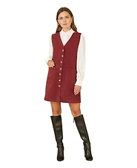 Yumi Women's V-Neck Cord Pinafore Dress