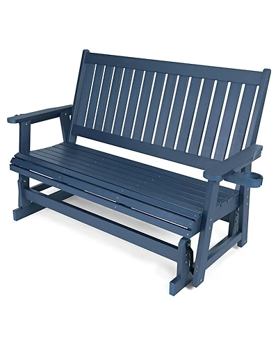 Hips Patio Glider with Cup Holders, Durable Poly Lumber Material, High Backrest and Deep Contoured Seat, Heavy Duty 900 Lb, for Outdoor, Porch, Patio