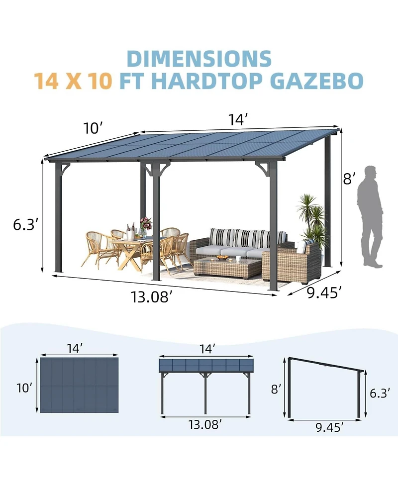 Aecojoy 14'x10' Wall Mounted Gazebos Pergola
