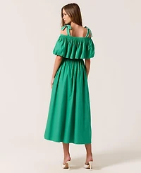 Modenaire Women's Off-Shoulder Ruffle Cotton Midi Dress