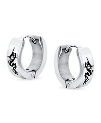 Bling Jewelry Set of 3 Cross Dragon Stars Skulls Greek Key Earrings Black Gold Plated Steel