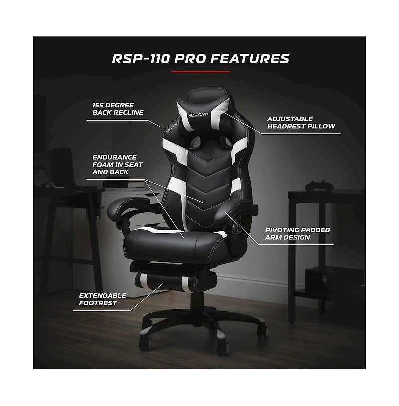 Respawn Gaming Chairs For Adults With Headrest Pillow - White