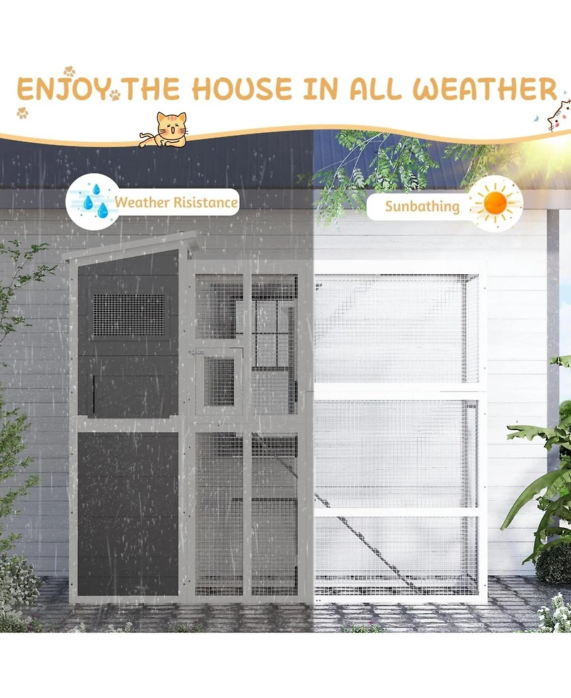 Aecojoy Large 4 Tiers Catio Outdoor Cat Enclosure with Weatherproof Roof