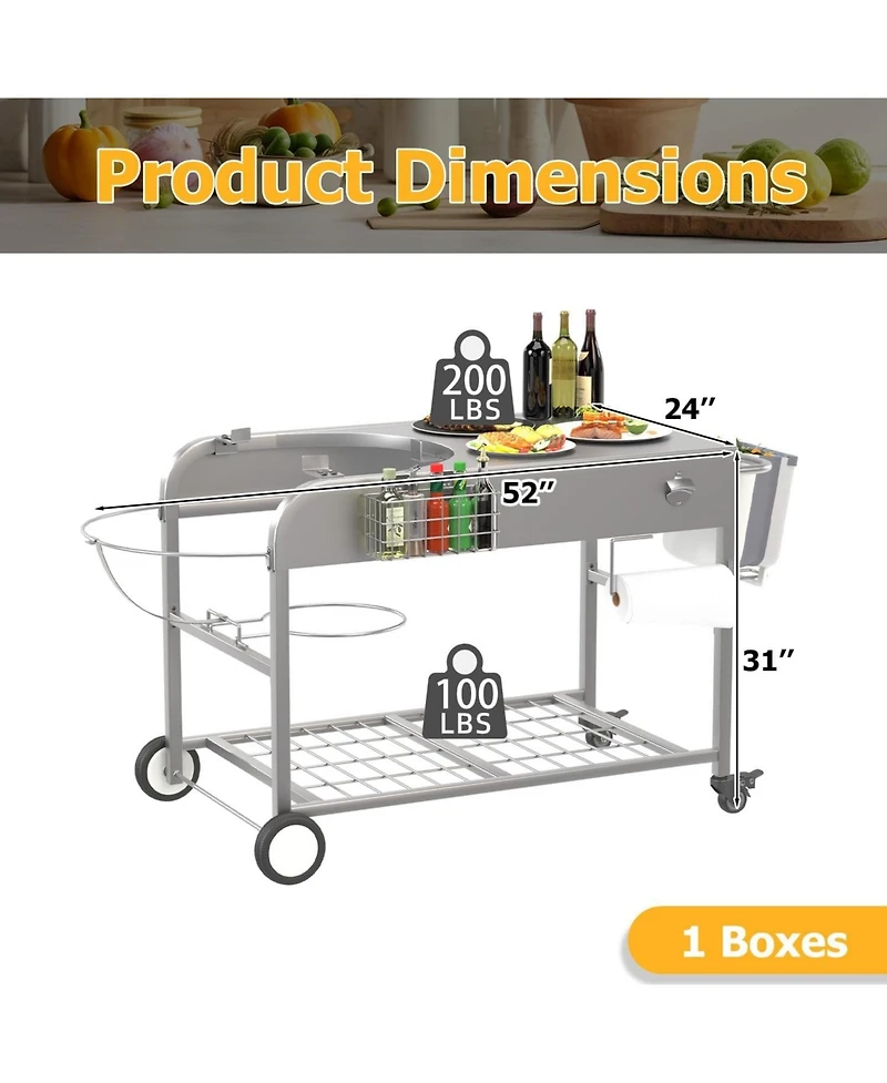 Aecojoy Grill Table for Weber 18" & 22" Original Kettle, Outdoor Grill Cart with Wheels