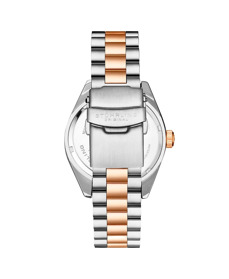 Stuhrling Statesman 4070 Men s Watch – Two-Tone Bracelet, White Dial, Day-Date Quartz, 42mm Fluted Bezel