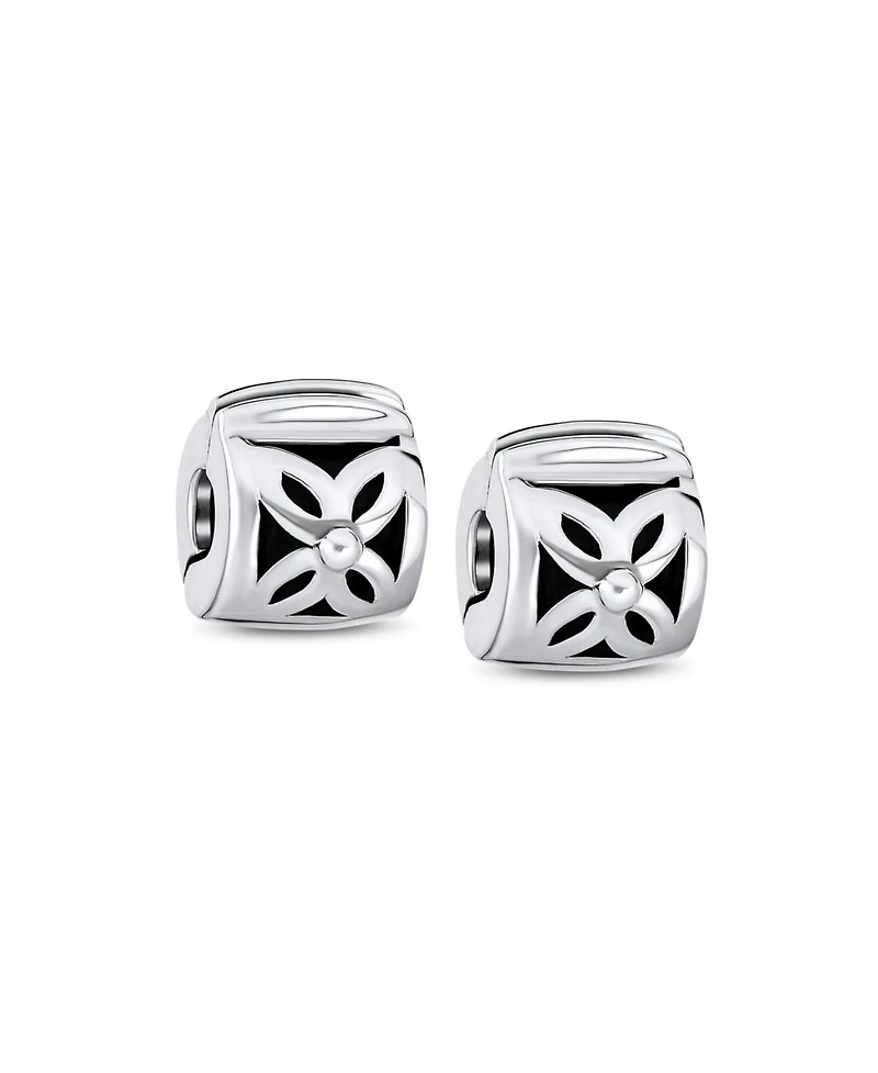 Bling Jewelry Set of 2 Floral Daisy Clasp Spacer Charm Oxidized Sterling Silver for European Bracelet