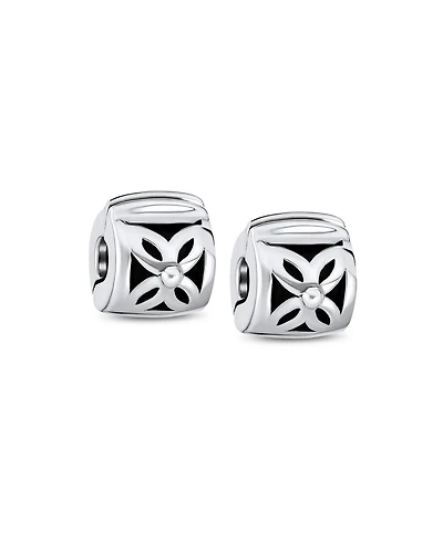 Bling Jewelry Set of 2 Floral Daisy Clasp Spacer Charm Oxidized Sterling Silver for European Bracelet