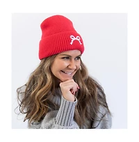 Women's Embroidered Bow Beanie - Hot Pink