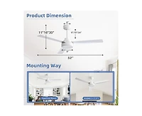 52-inch Modern White 3-Blade without Light Ceiling Fan with Six Speed Remote Control and Timing Function for Indoor