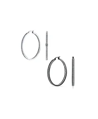 Bling Jewelry Set of 2 Round Channel Set Cz Hoop Earrings Black Plated Stainless Steel 2 Inch