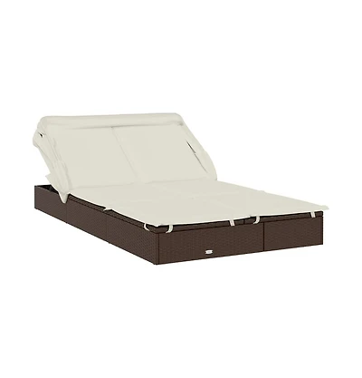 Patio Sunbed Brown Pe Rattan 2-Person Adjustable Armrests