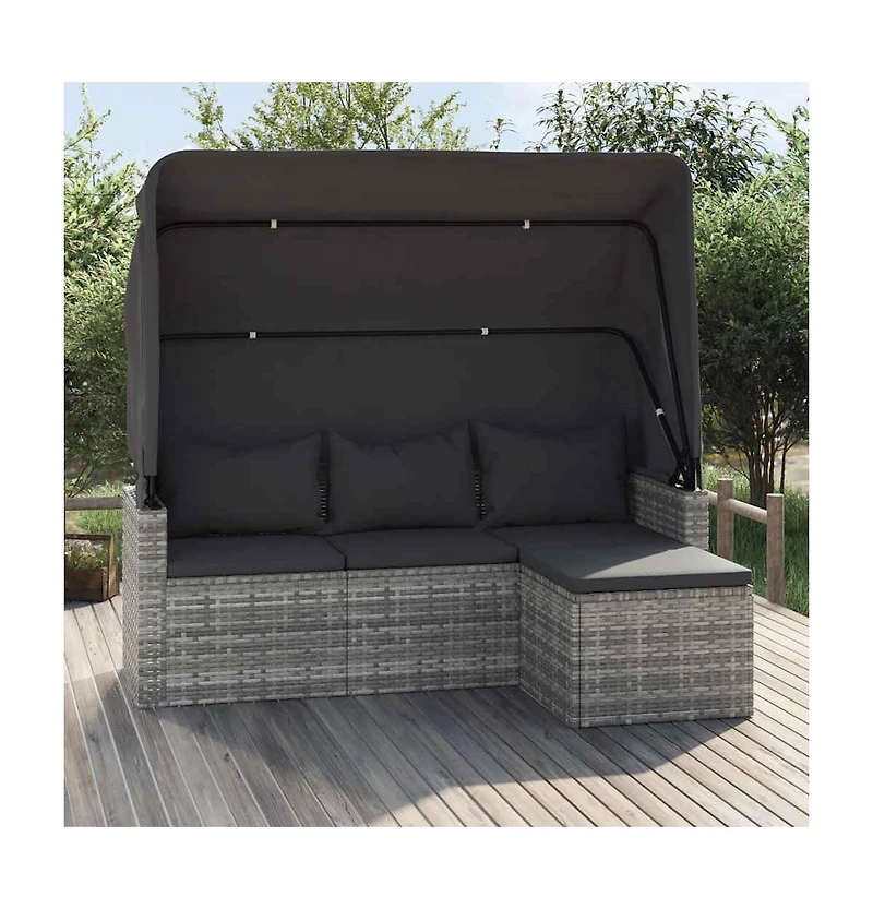 3-Seater Garden Sofa Grey Pe Rattan 3 Seater Foldable
