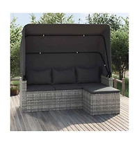3-Seater Garden Sofa Grey Pe Rattan 3 Seater Foldable