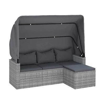 3-Seater Garden Sofa Grey Pe Rattan 3 Seater Foldable