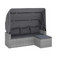 3-Seater Garden Sofa Grey Pe Rattan 3 Seater Foldable