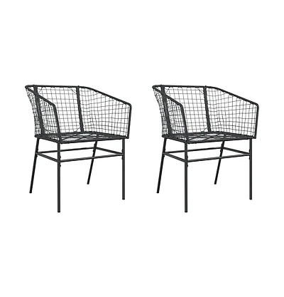 Garden Chair Black Pe Rattan, Powder-Coated Steel Durable