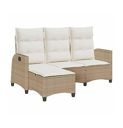 Reclining Garden Sofa Beige Pe Rattan Medium Adjustable Armrests