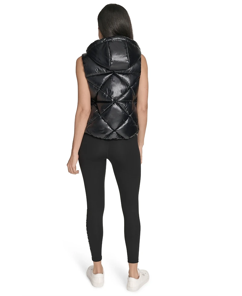 Calvin Klein Women's Performance Diamond Quilt Hooded Puffer Vest