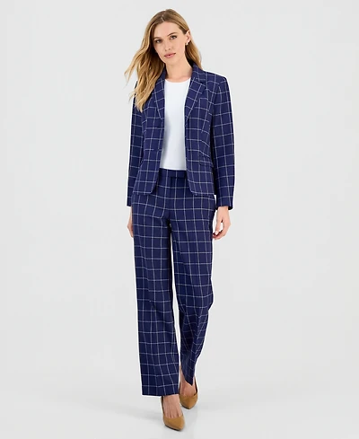 Le Suit Women's Windowpane Check Notch Collar Pantsuit Set, Regular & Petite