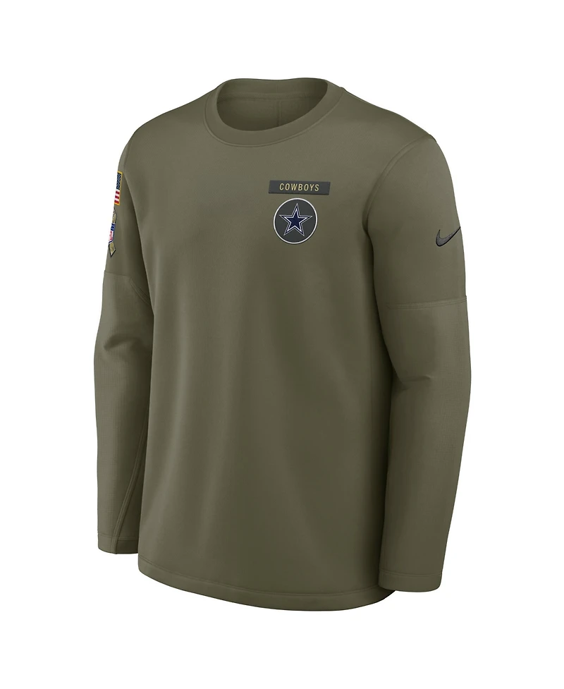 Nike Men's Olive Dallas Cowboys 2025 Salute to Service Coaches Therma-Fit Long Sleeve T-Shirt