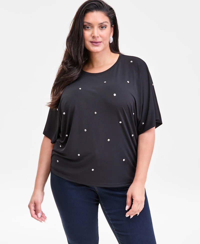 I.n.c. International Concepts Plus Embellished Dolman-Sleeve Top, Macy's Exclusive