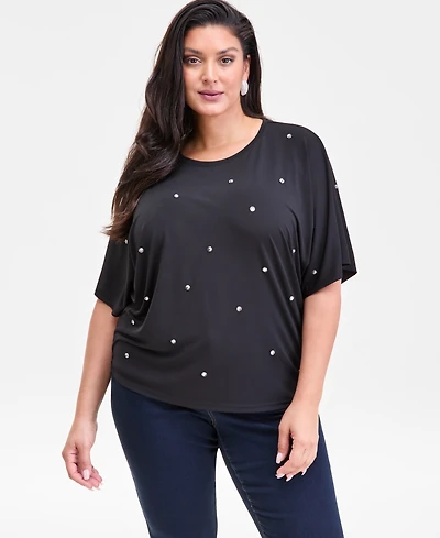 I.n.c. International Concepts Plus Embellished Dolman-Sleeve Top, Macy's Exclusive