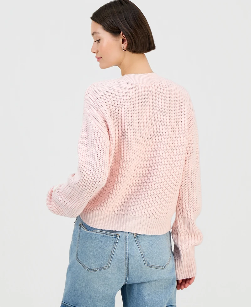 Ultra Flirt Juniors' Novelty Floral Three-Button Cardigan Sweater