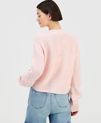 Ultra Flirt Juniors' Novelty Floral Three-Button Cardigan Sweater