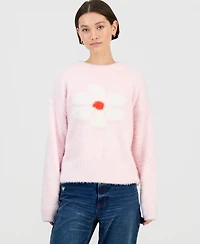 Hooked Up by Iot Juniors' Round-Neck Eyelash Sweater