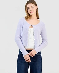 Hooked Up by Iot Juniors' Eyelash Faux-Pearl Button-Front Cardigan