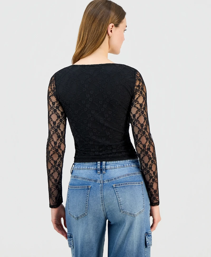 Sincerely Jules Juniors' Lace Long-Sleeve V-Neck Top