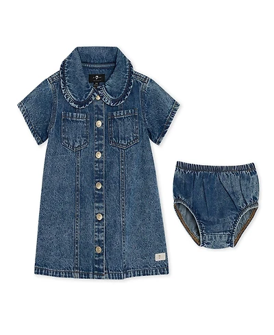 7 For All Mankind Baby Girls Denim Dress with Coordinating Bloomers