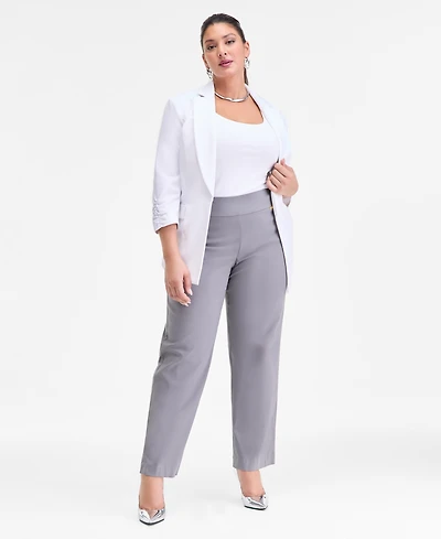 I.n.c. International Concepts Plus Mid-Rise Pull-On Straight-Leg Pants, Created for Macy's