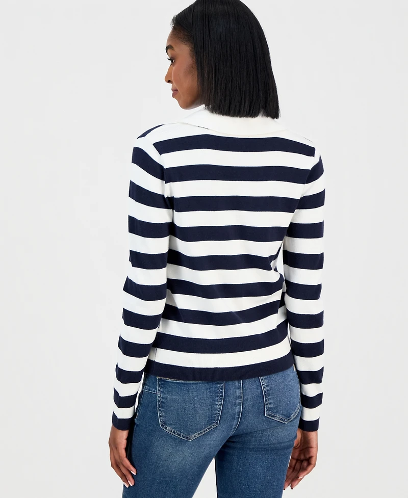 Nautica Jeans Women's Contrast-Collar Stripe Sweater