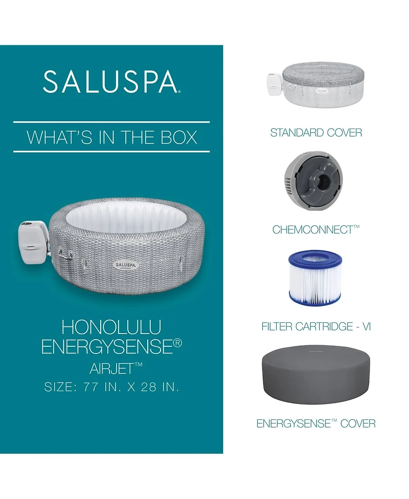 Bestway SaluSpa Honolulu AirJet Inflatable Hot Tub with EnergySense Cover, Grey
