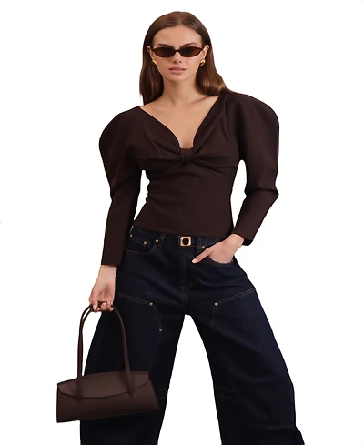 Avec Les Filles Women's Exaggerated-Sleeve Bow Top