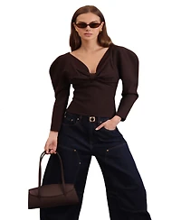 Avec Les Filles Women's Exaggerated-Sleeve Bow Top