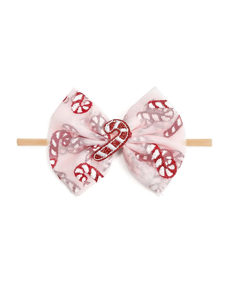 Sweet Wink Baby Girl's Candy Cane Confetti Christmas Tulle Bow Baby Headband