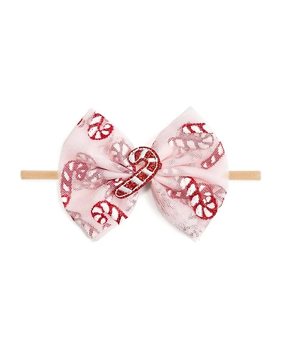 Sweet Wink Baby Girl's Candy Cane Confetti Christmas Tulle Bow Baby Headband