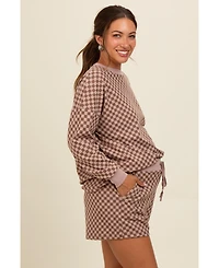 Pinkblush Maternity Mocha Checkered Plaid Pullover Shorts Set