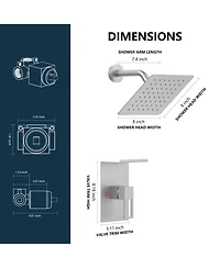 Rainsken Shower Faucet Set with Storage Rack 8-inch Rain Shower Head Shower Decoration Kit with Single Spray Shower Head Brushed Nickel