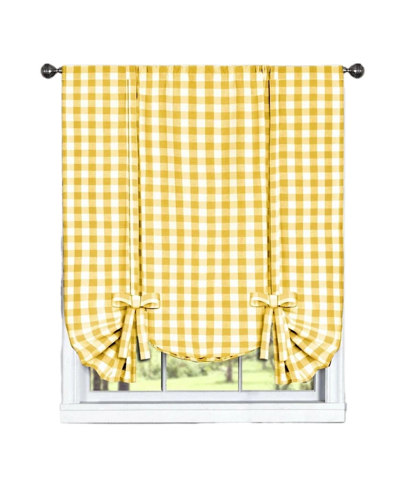 GoodGram Buffalo Check Plaid Gingham Tie Up Window Single Curtain Shade - 42 in. W x 63 L, Taupe