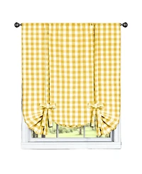 GoodGram Buffalo Check Plaid Gingham Tie Up Window Single Curtain Shade - 42 in. W x 63 L, Taupe