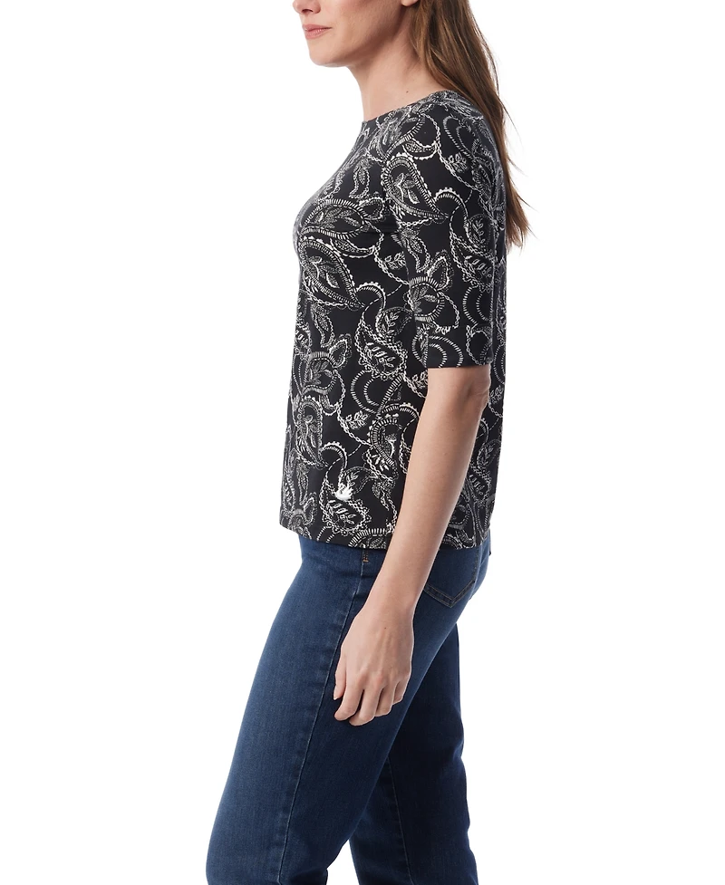 Gloria Vanderbilt Women's Alanis Printed Cuffed-Sleeve T-Shirt