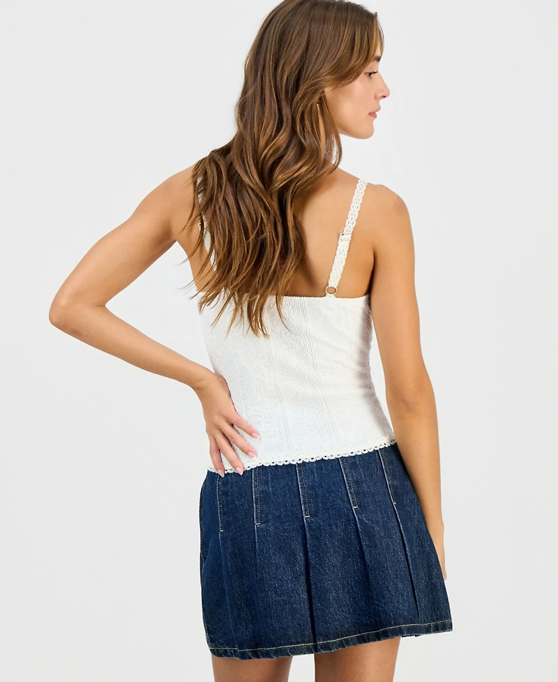 Just Polly Junior's Textured-Knit Lace-Trim Cami Top