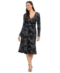 London Times Petite Surplice Burnout Midi Dress