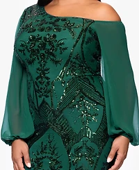 B&A By Betsy and Adam Plus Sequin Detail Long Sleeves Dress