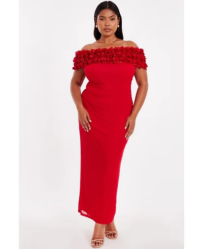 Quiz Women's Plus Crepe Ruffle Ruched Mesh Maxi Dress