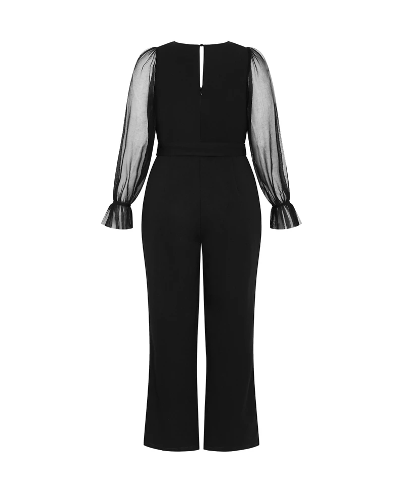 City Chic Women's Plus Alannah Mesh Sleeve Jumpsuit